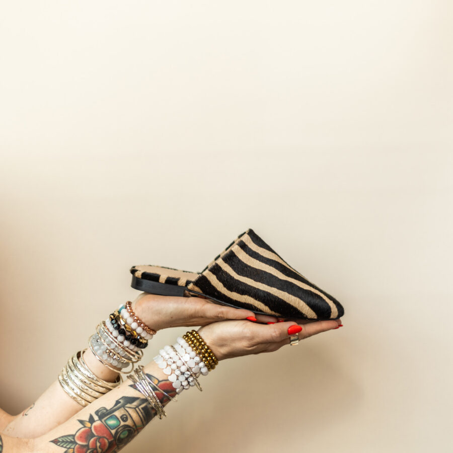 Mules zébrées · noir & camel