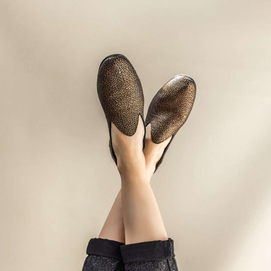 Mocassins slippers · noir doré craquelé