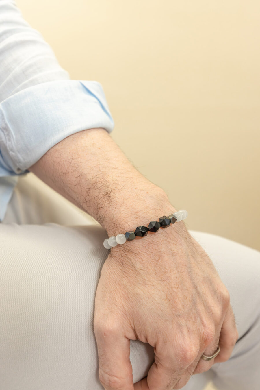 Bracelet homme – œil de chat, onyx & hématite