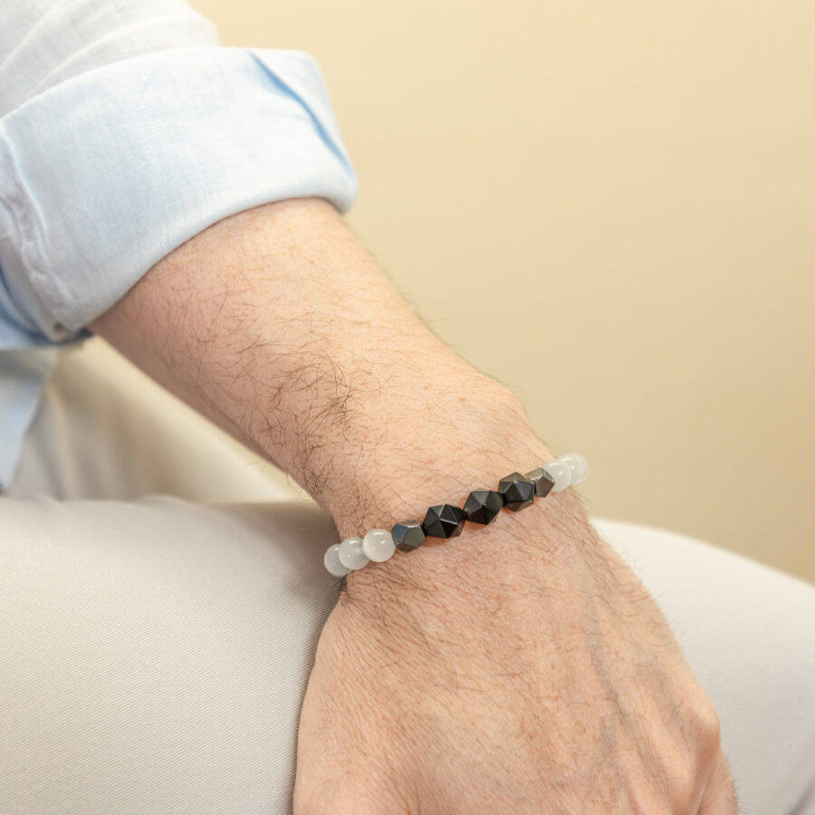 Bracelet homme – œil de chat, onyx & hématite