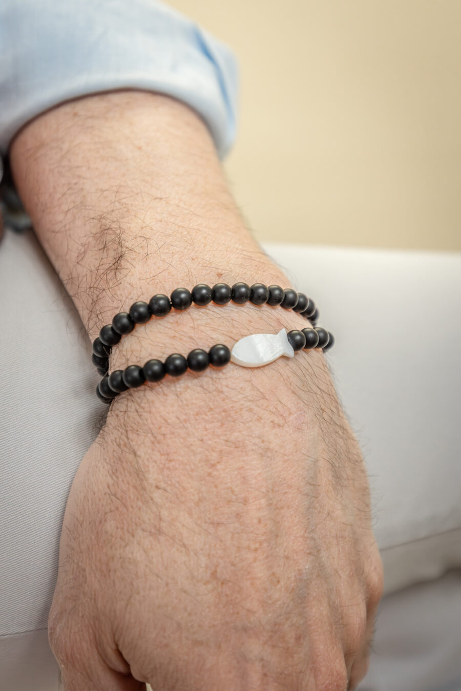 Bracelet homme – agate noire & nacre