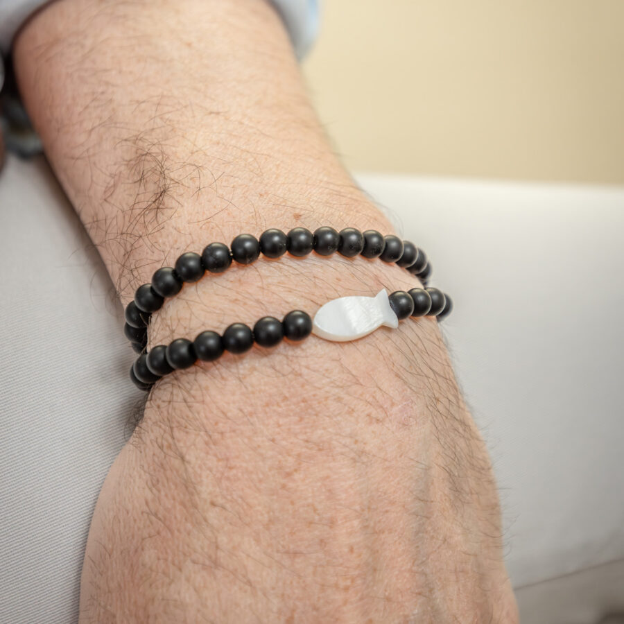 Bracelet homme – agate noire & nacre