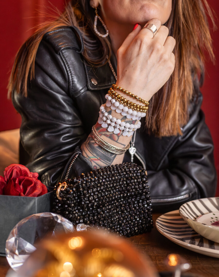 Bracelet agate blanche · cœur & perles – Image 2