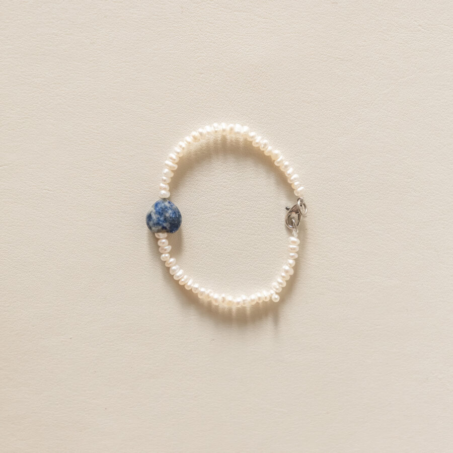 Bracelet duo maman/fille – perles & cœur en lapis-lazuli – Image 2