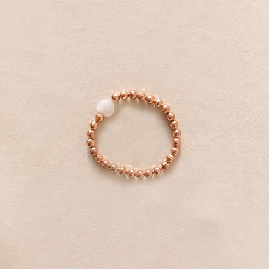 Bracelet hématite rosée & agate blanche – cœur sculpté