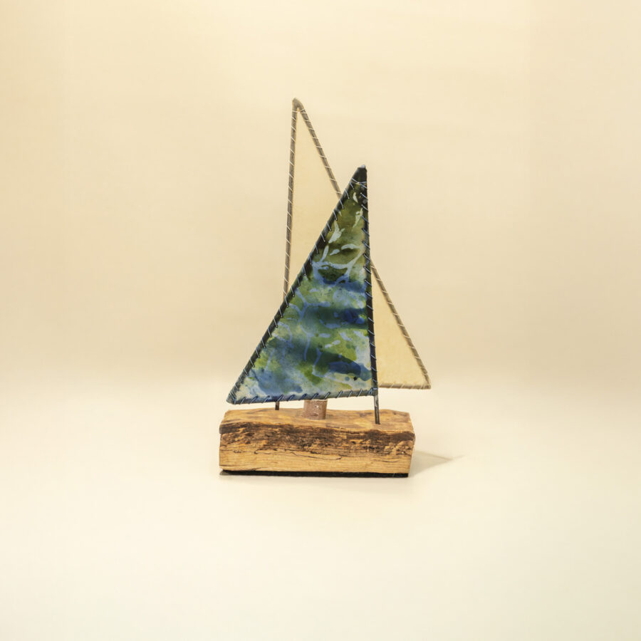 Lampe bateau – peau peinte & bois recyclé