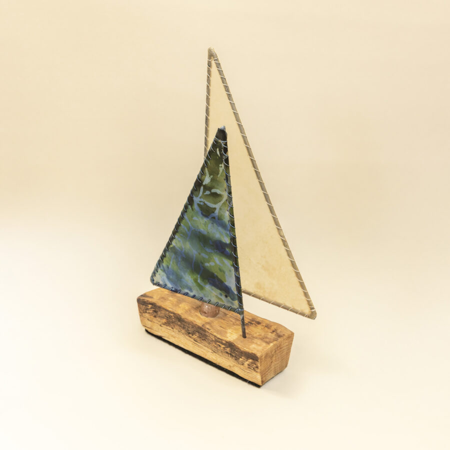 Lampe bateau – peau peinte & bois recyclé – Image 2