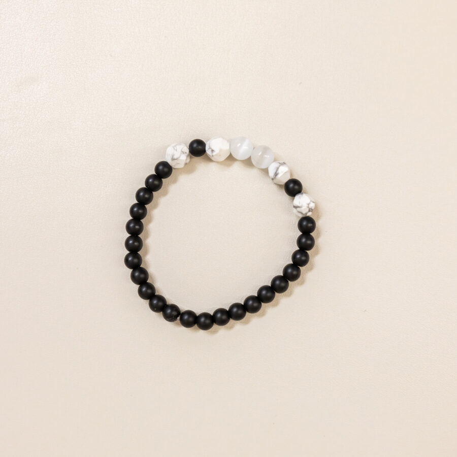Bracelet homme – agate noire, œil de chat & howlite – Image 2