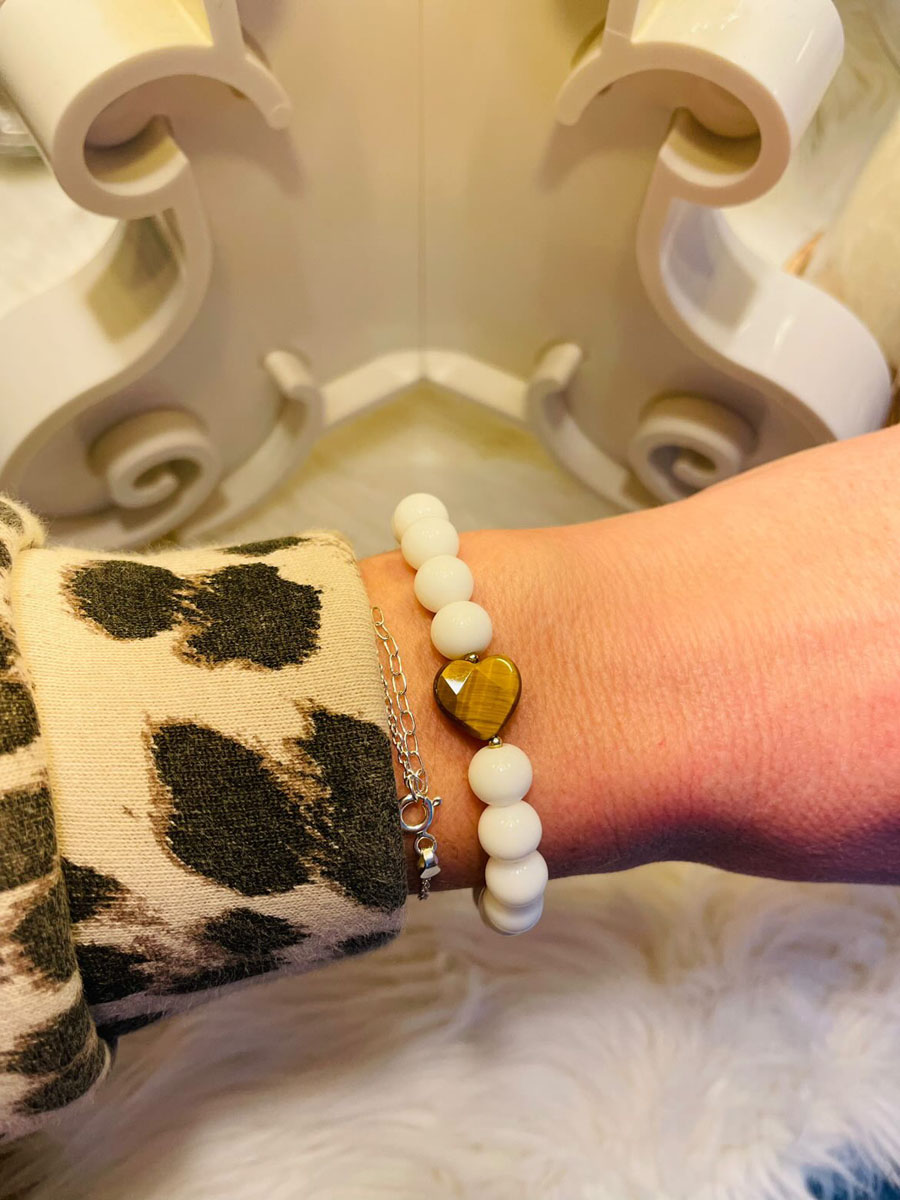 Bracelet agate blanche · cœur doré – Image 5