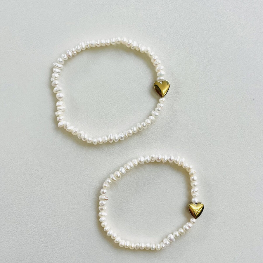 Duo Bracelets perles eau douce  · cœur hématite doré
