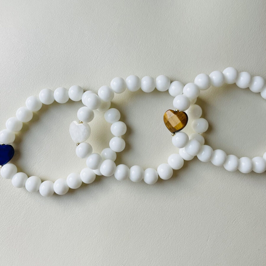 Bracelet agate blanche · cœur doré