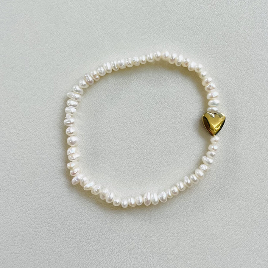 Bracelet perles eau douce  · cœur hématite doré