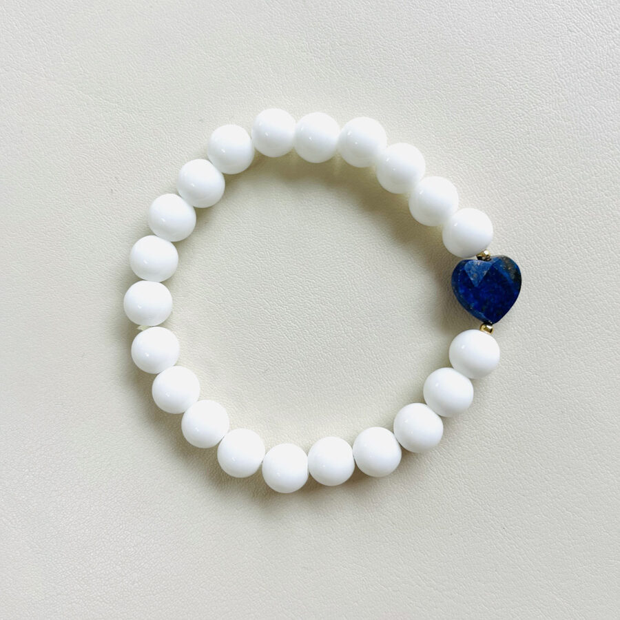 Bracelet agate blanche · cœur lapis lazuli