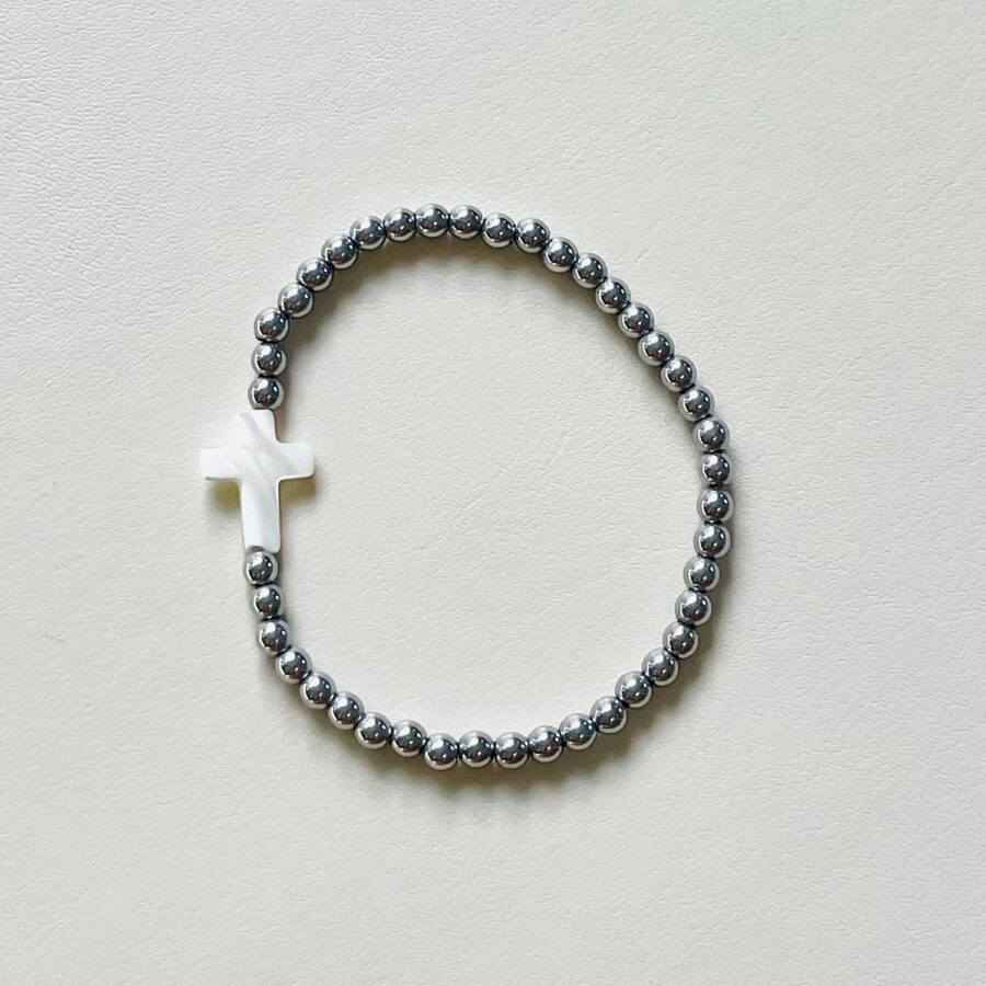 Bracelet · hématite argentée & nacre